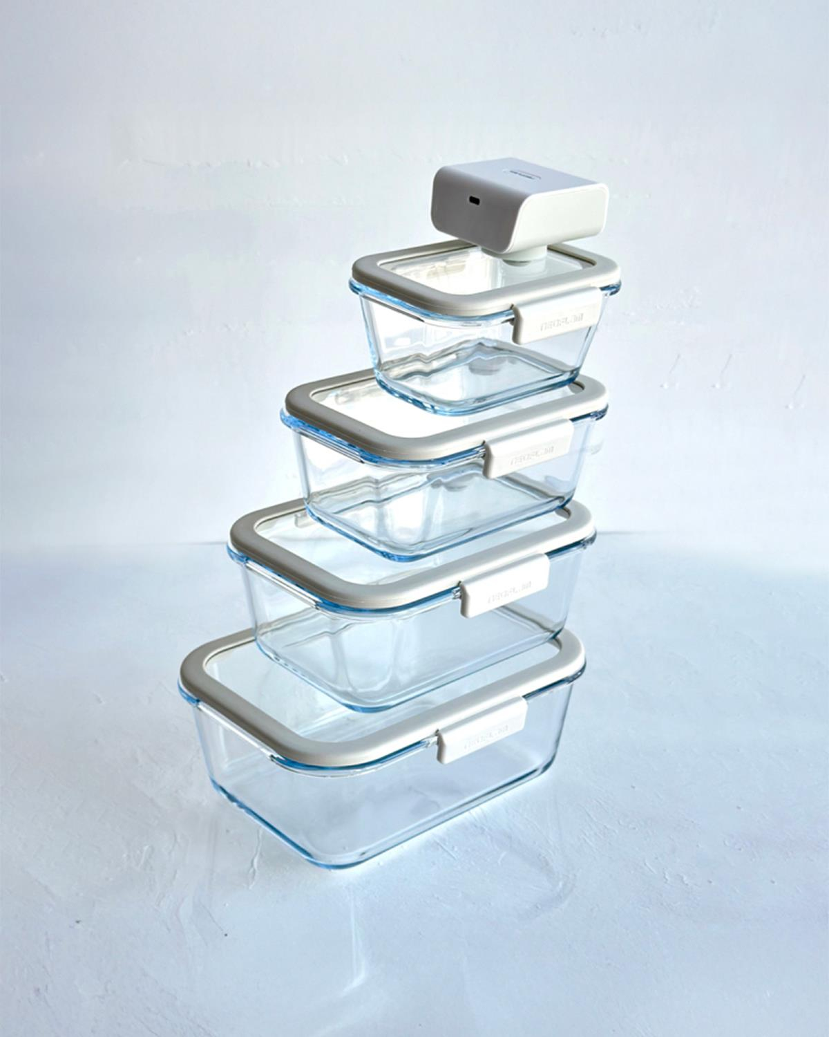 Neoflam Fika Glace Cam 5 Parça Vakumlu Saklama Kabı Seti Bej