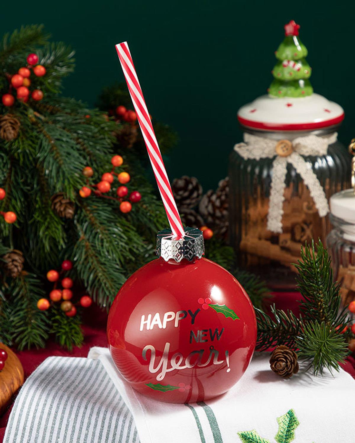 New Year Joy Cam Pipetli Bardak Kırmızı