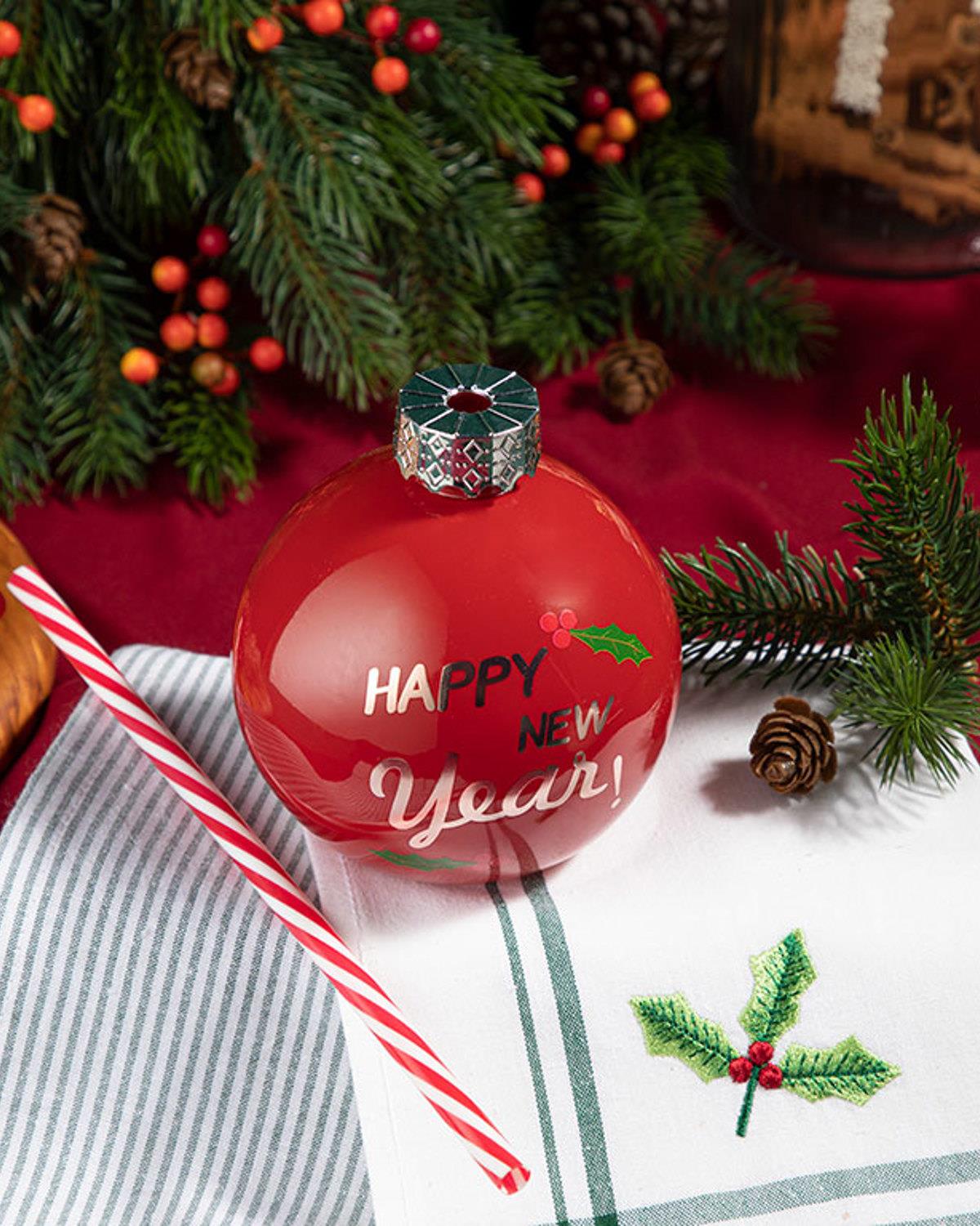New Year Joy Cam Pipetli Bardak Kırmızı