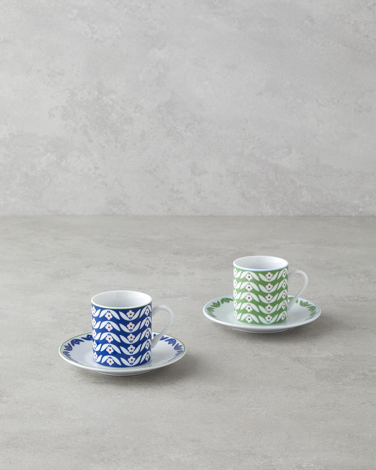 Nixie Porselen 4 Parça 2 Kişilik Kahve Fincan Takımı 80 ml Yeşil-Mavi