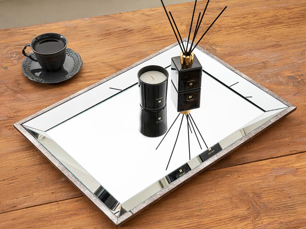 Nova Aynalı Dekoratif Tepsi 36x51 cm Silver
