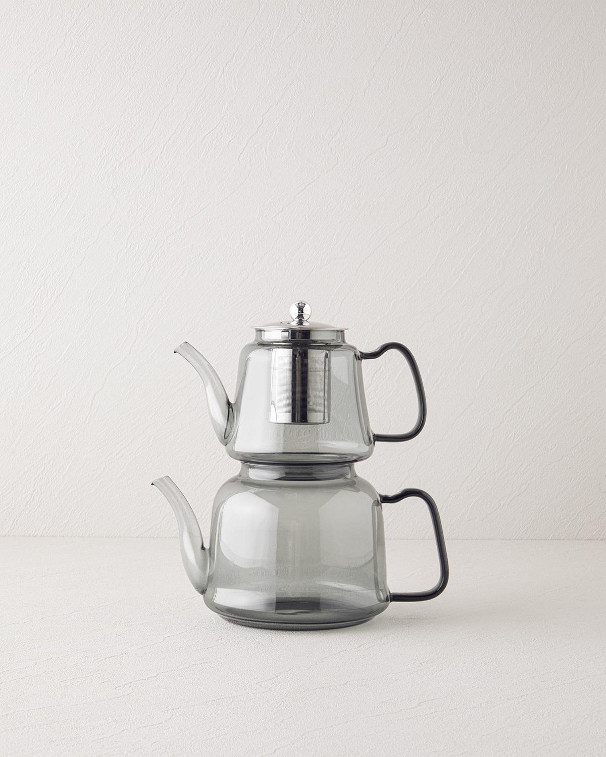 Odin Borosilikat Cam Çaydanlık 600-1200 ml Gri
