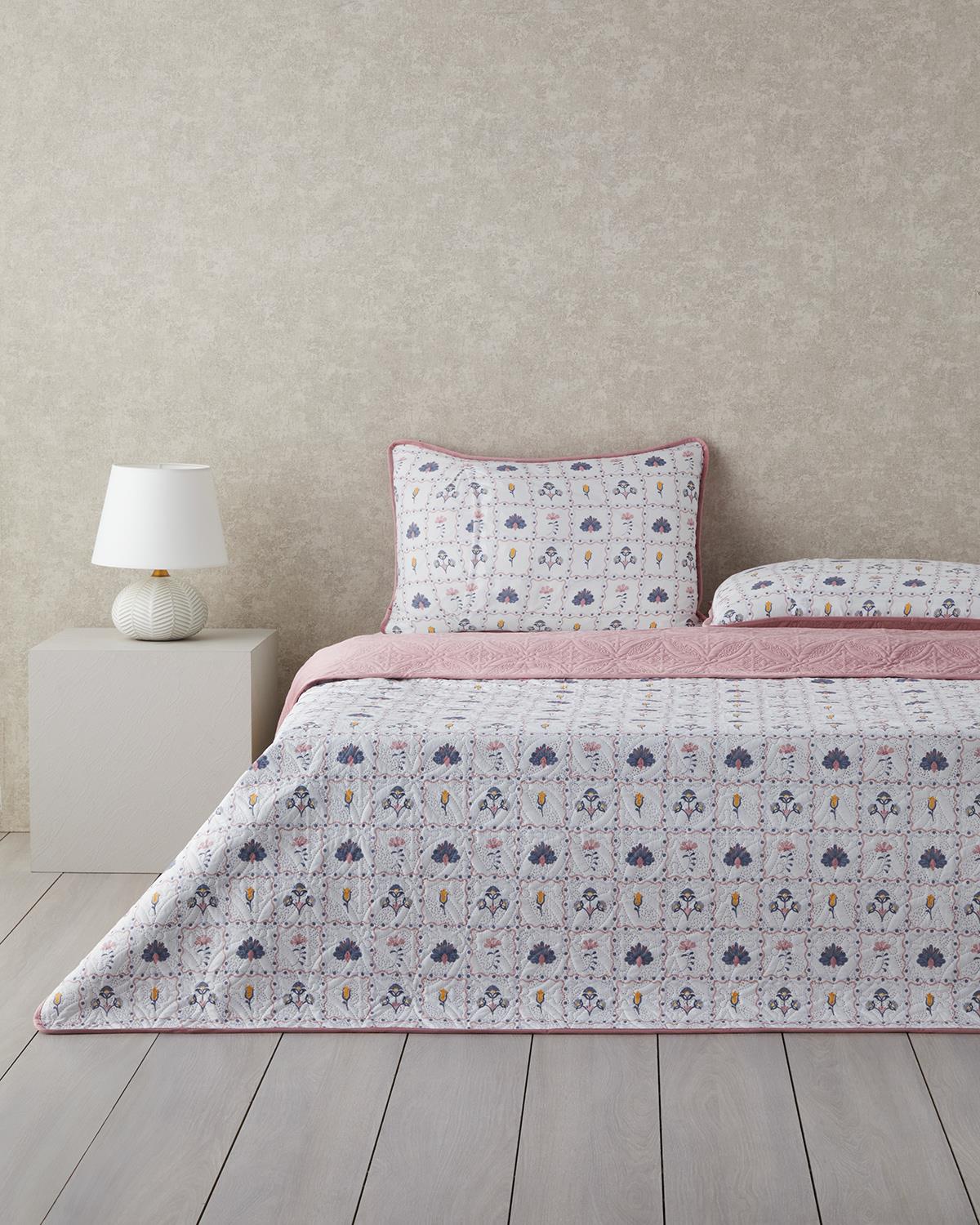Ornate Fancy Kadife Çift Kişilik Yatak Örtüsü Takımı 200x220 cm Gül Kurusu