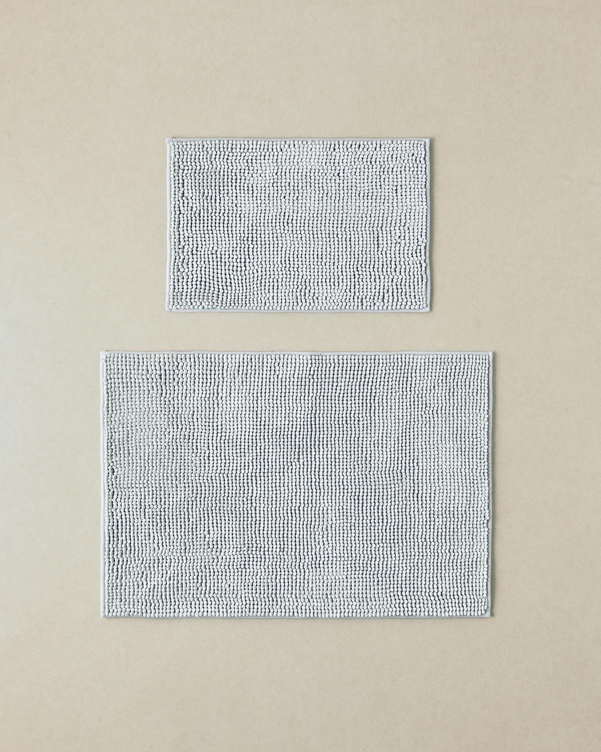 Paige Polyester Kırçıllı Makarna Banyo Paspası Seti 60x90 + 40x60 cm Açık Gri