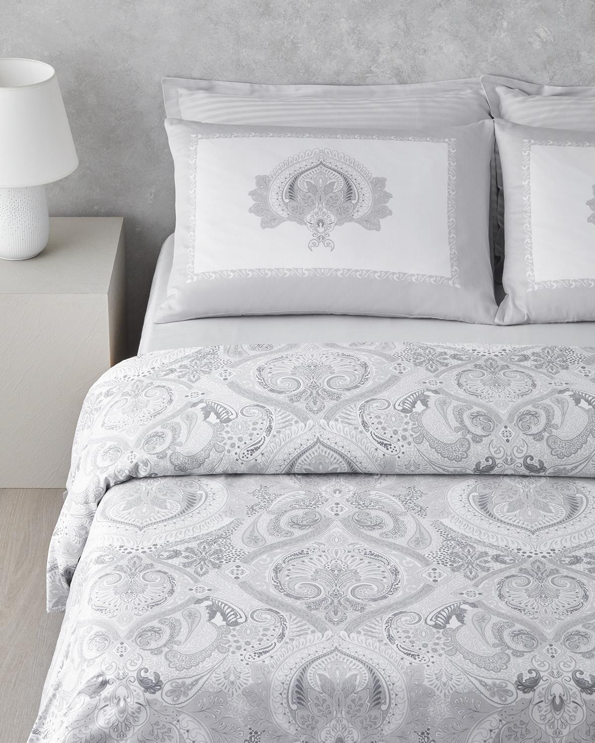Paisley Serenade Pamuk Saten Çift Kişilik Nevresim Takımı 200x220 cm Gümüş