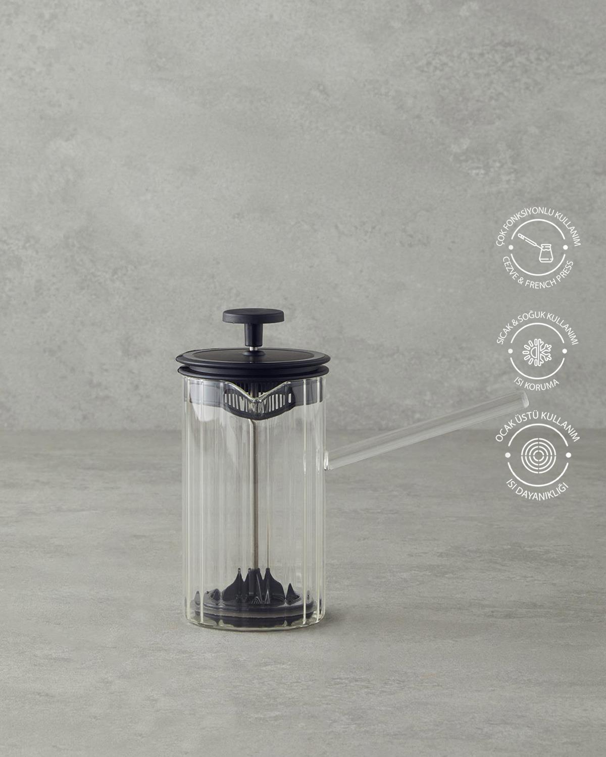 Pansy Borosilikat French Press 400 ml Siyah