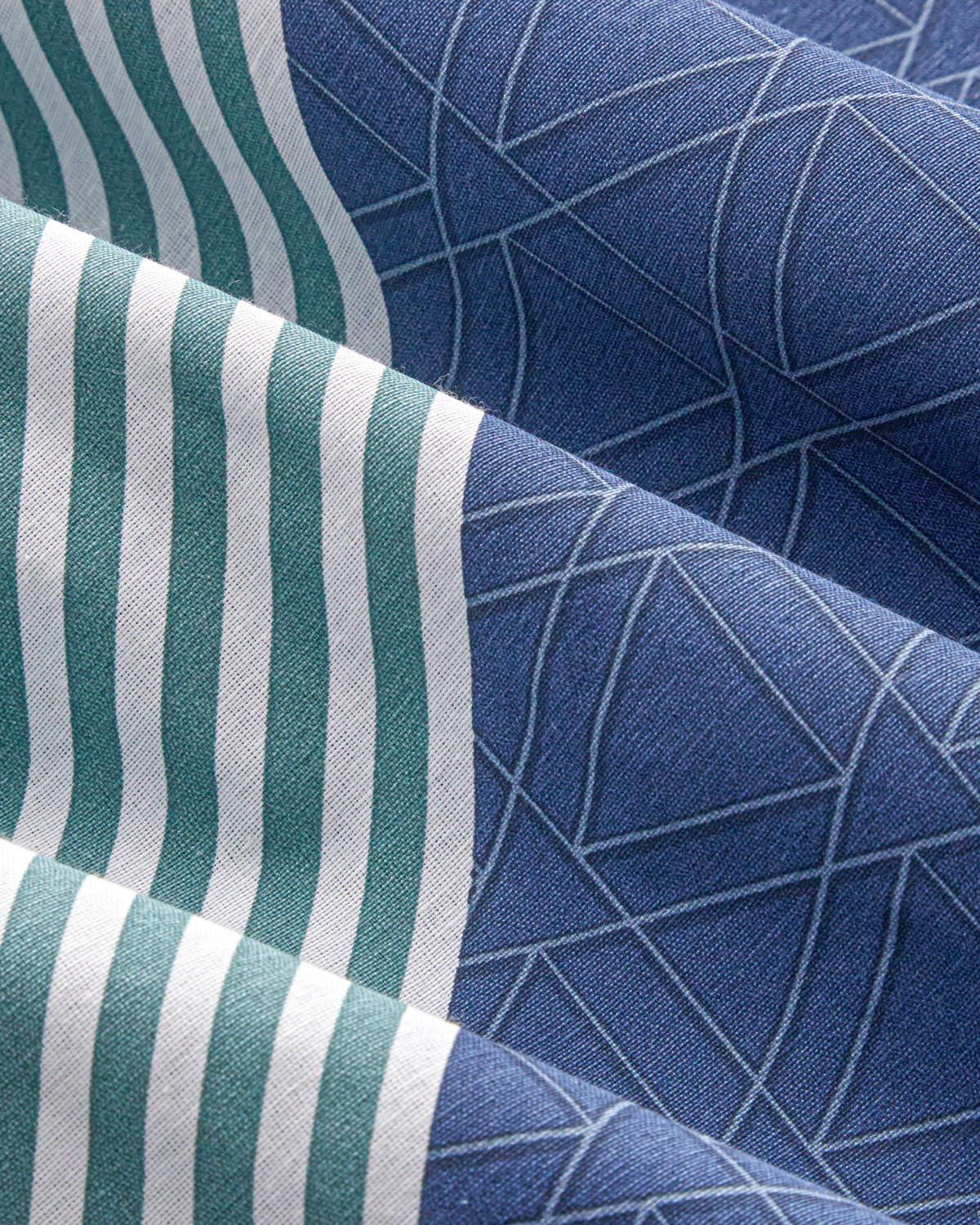 Parallel Patch Kolay Ütülenir Tek Kişilik Nevresim Takımı 160x220 cm Koyu Mavi-Seledon