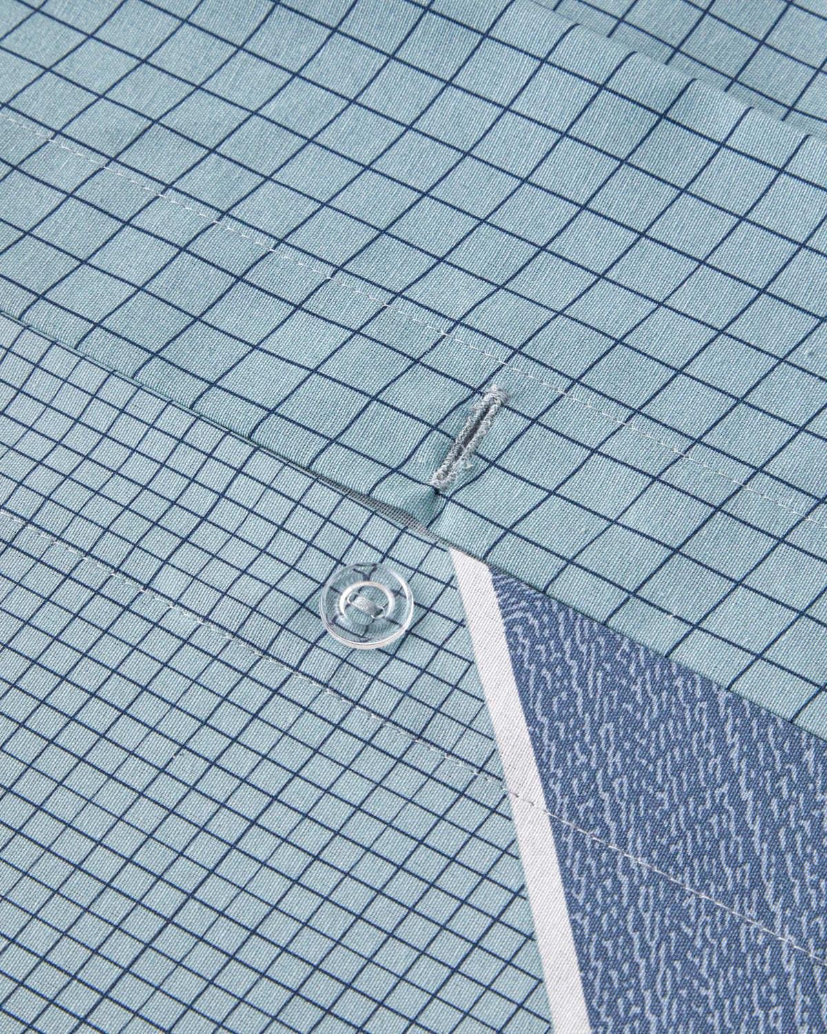 Parallel Patch Kolay Ütülenir Tek Kişilik Nevresim Takımı 160x220 cm Koyu Mavi-Seledon