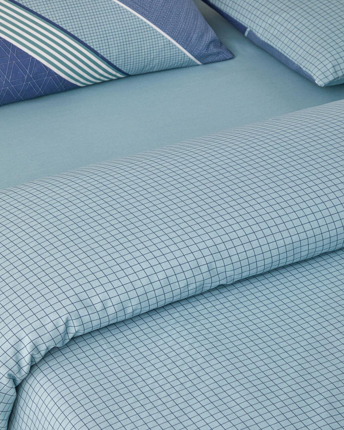 Parallel Patch Kolay Ütülenir Tek Kişilik Nevresim Takımı 160x220 cm Koyu Mavi-Seledon