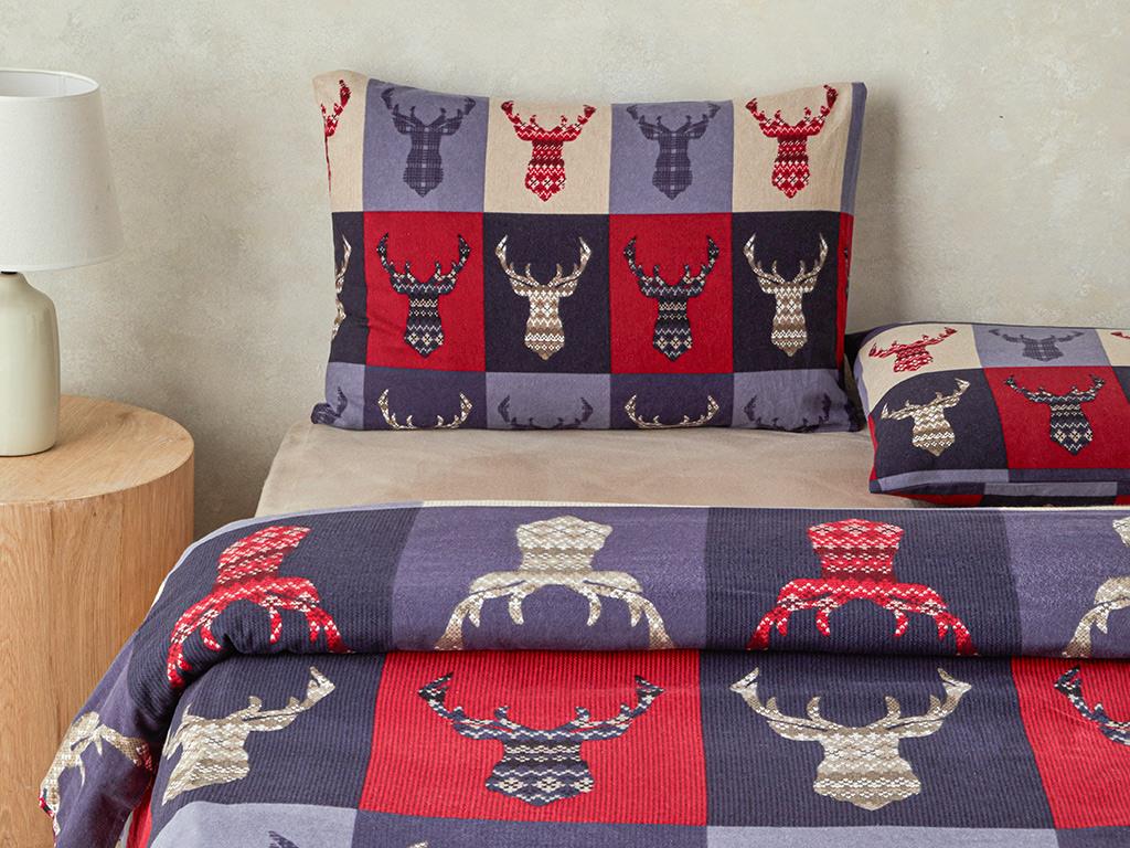 Patchy Deers Flanel Çift Kişilik Nevresim Takımı Koyu Mavi
