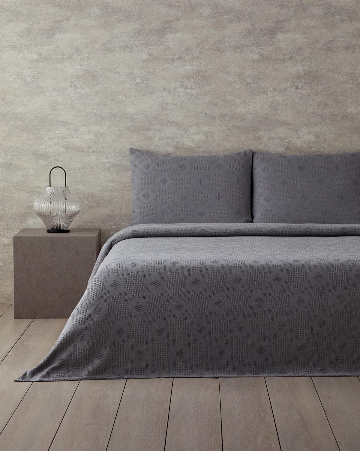 Pearl Pamuklu Pike Çift Kişilik Yatak Örtüsü Takımı 220x240 cm Koyu Gri