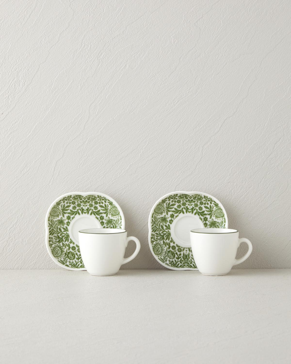 Petal Haven Bone Porselen 4 Parça 2 Kişilik Kahve Fincan Takımı 90 ml Yeşil