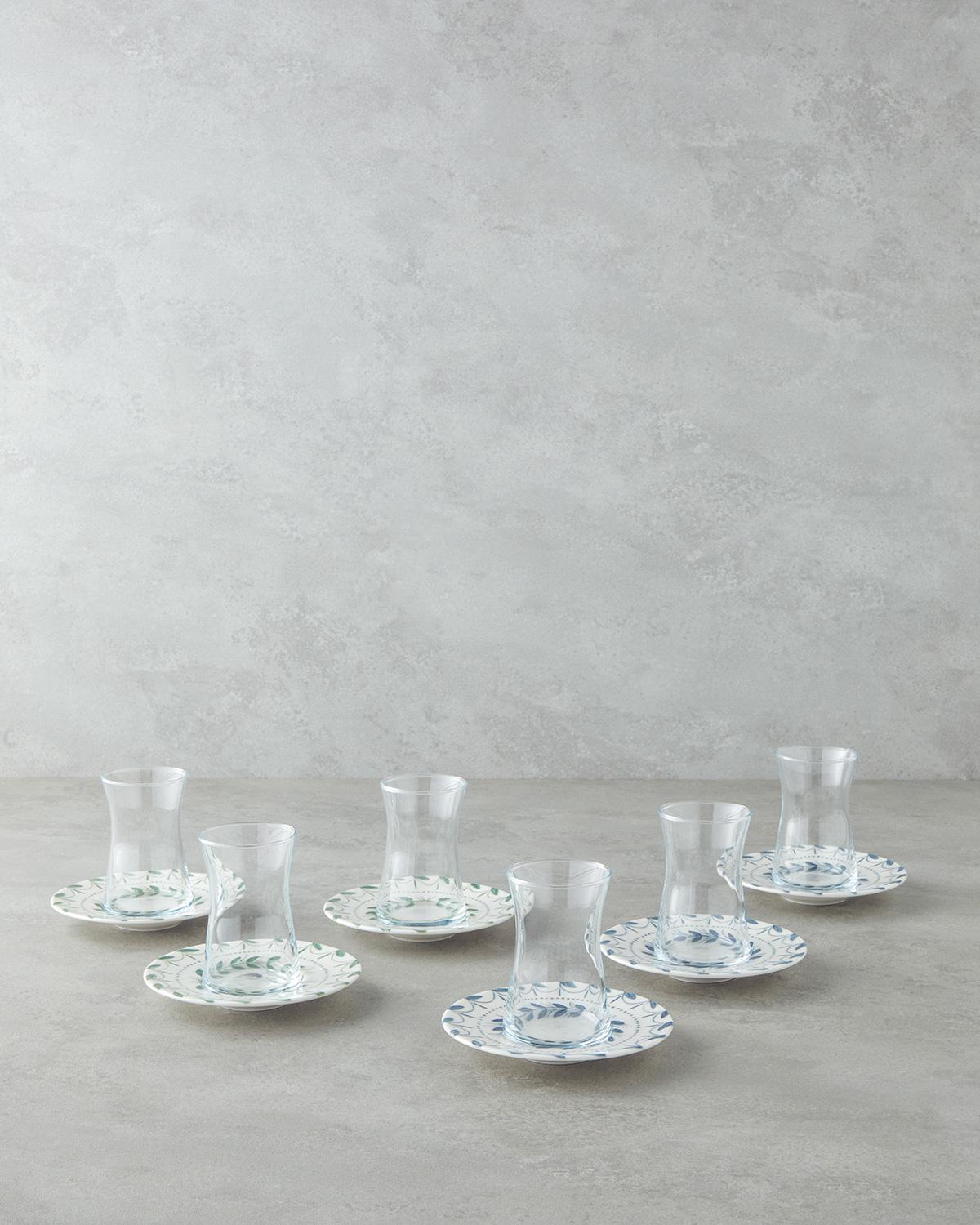 Petally Porselen 12 Parça 6 Kişilik Çay Seti 165 ml Mavi-yeşil