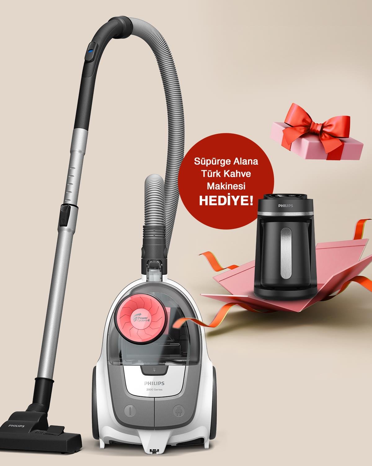 Philips 2000 Serisi XB2142/10 Toz Torbasız Süpürge + Philips HDA150/61 Türk Kahve Makinesi