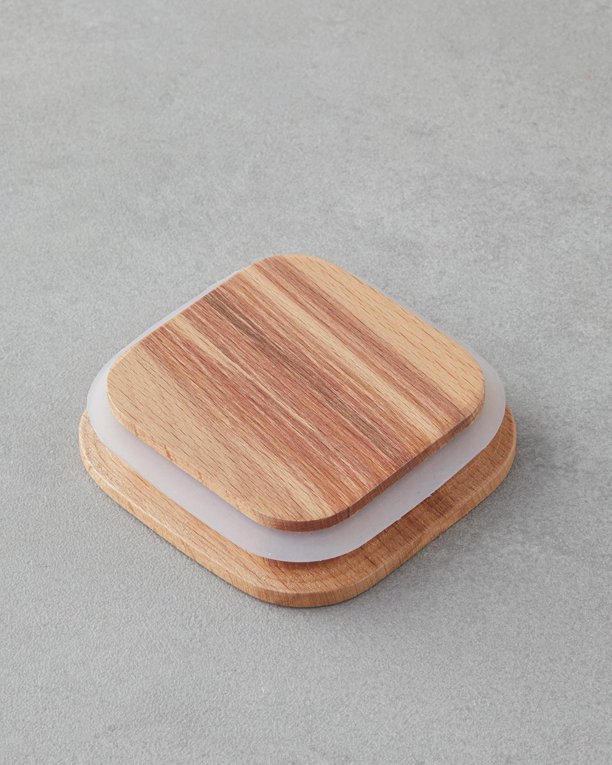 Pico Cam Ahşap Kapaklı 4 Bölmeli Kahvaltılık 21x21 cm Şeffaf