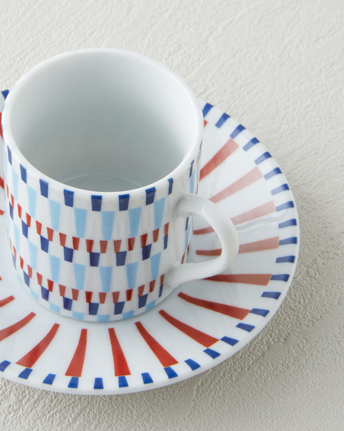 Pico Lines Porselen 12 Parça 6 Kişilik Kahve Fincan Takımı 80 ml Lacivert-Kırmızı