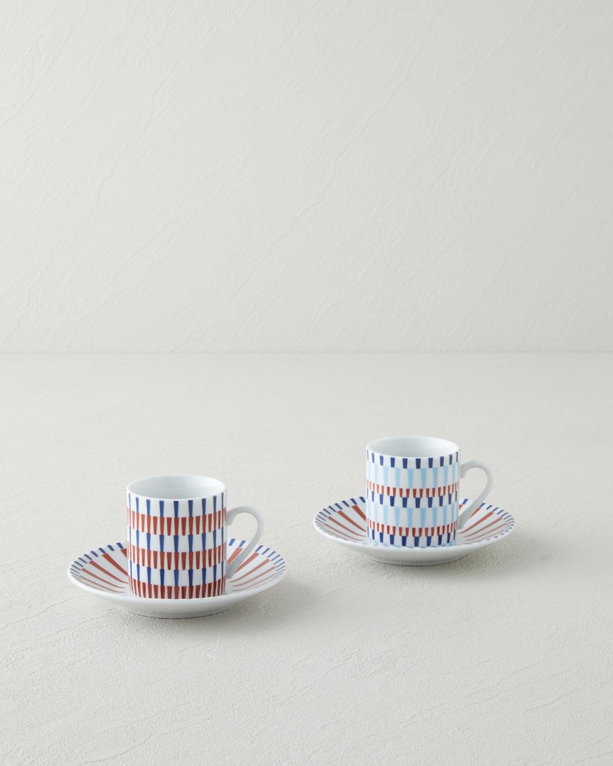 Pico Lines Porselen 12 Parça 6 Kişilik Kahve Fincan Takımı 80 ml Lacivert-Kırmızı