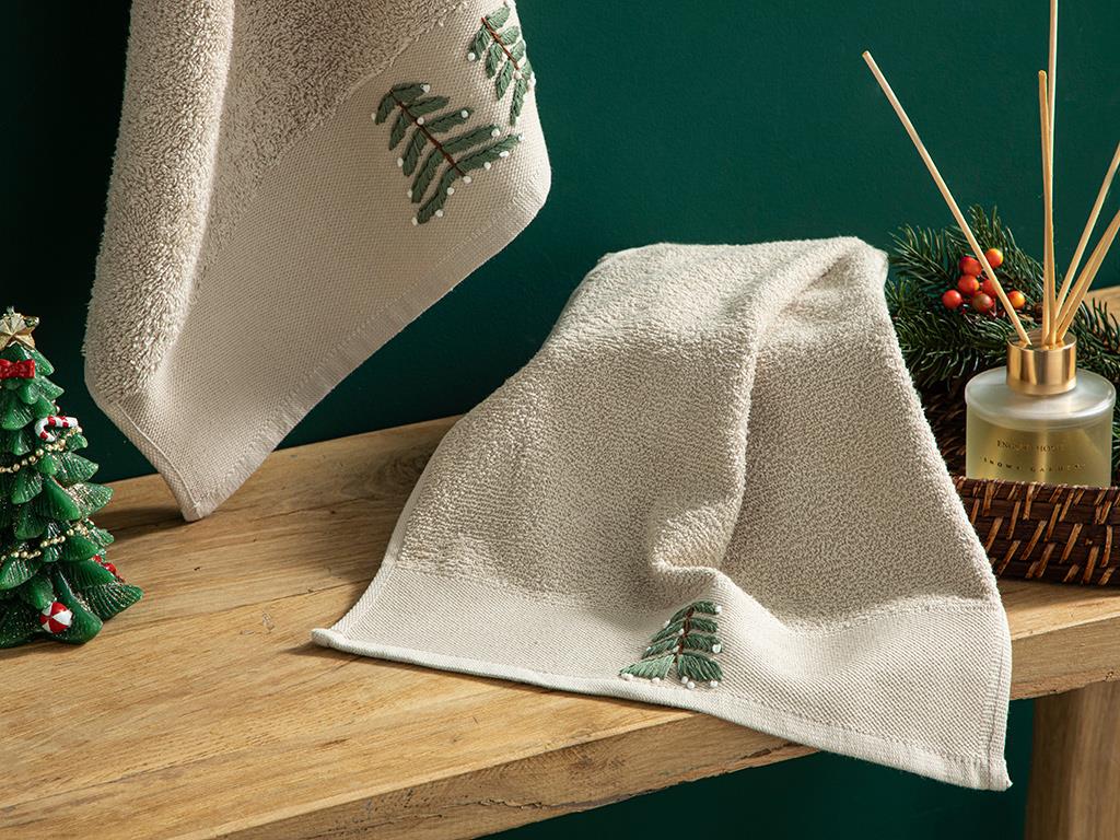 Pine Pamuklu Nakışlı El Havlusu Bej