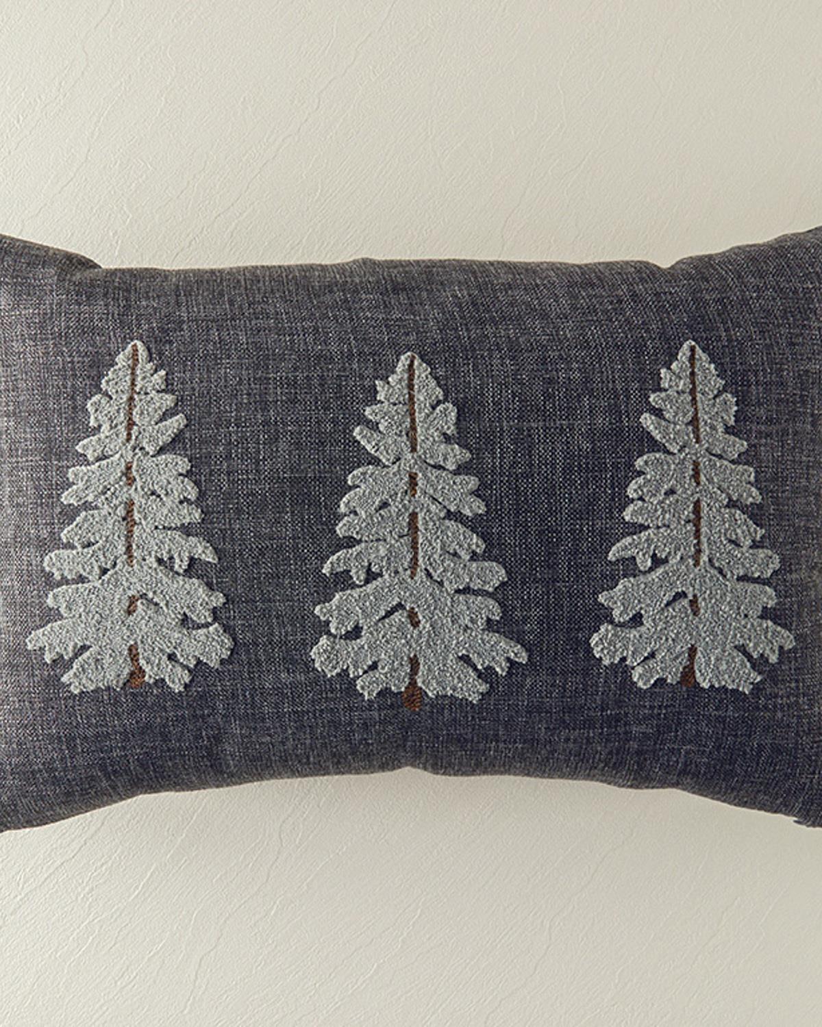 Pine Tree Punch Nakışlı Dekoratif Kırlent Koyu Gri