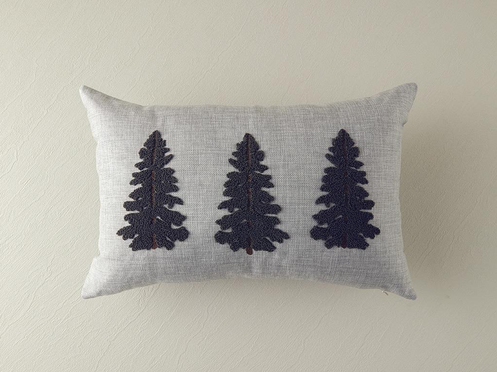 Pine Tree Punch Nakışlı Dekoratif Kırlent Açık Gri