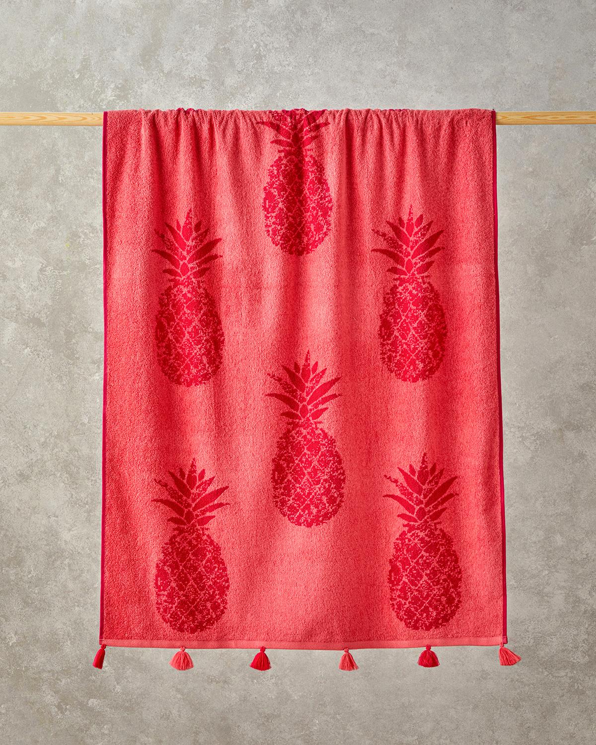 Pineapple Pamuklu Kadife İpliği Boyalı Plaj Havlusu 90x150 cm Fuşya