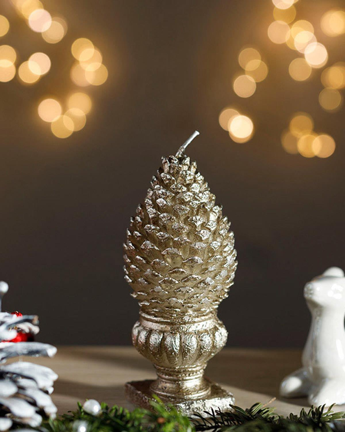 Pinecone Parafin Mum 6x12 cm Kahve