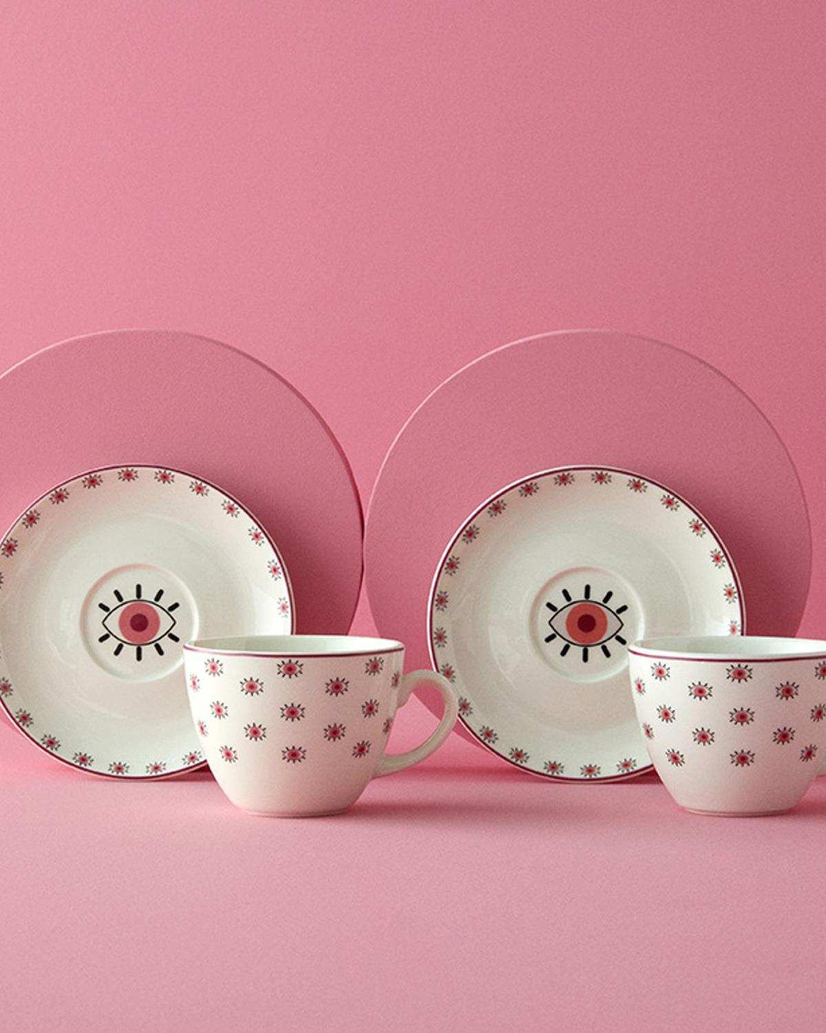 Pink Hope Porselen 4 Parça 2 Kişilik Çay Fincanı Takımı Pembe