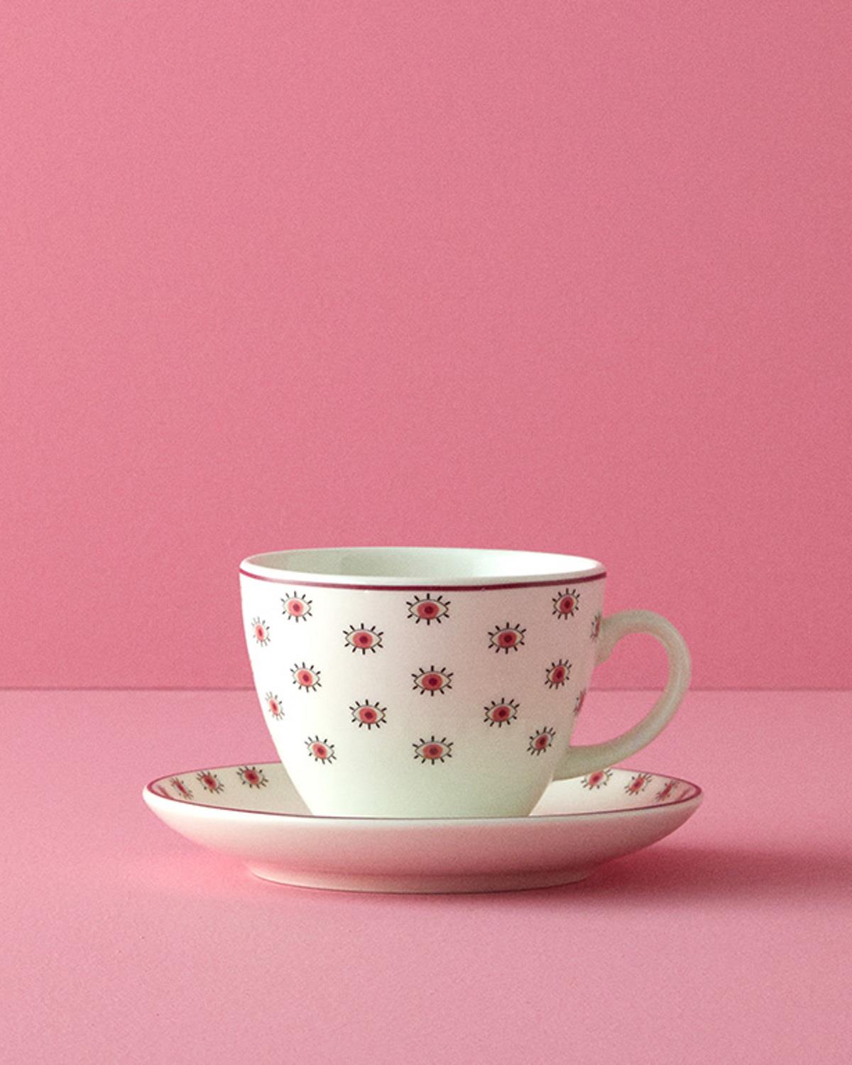 Pink Hope Porselen 4 Parça 2 Kişilik Çay Fincanı Takımı Pembe