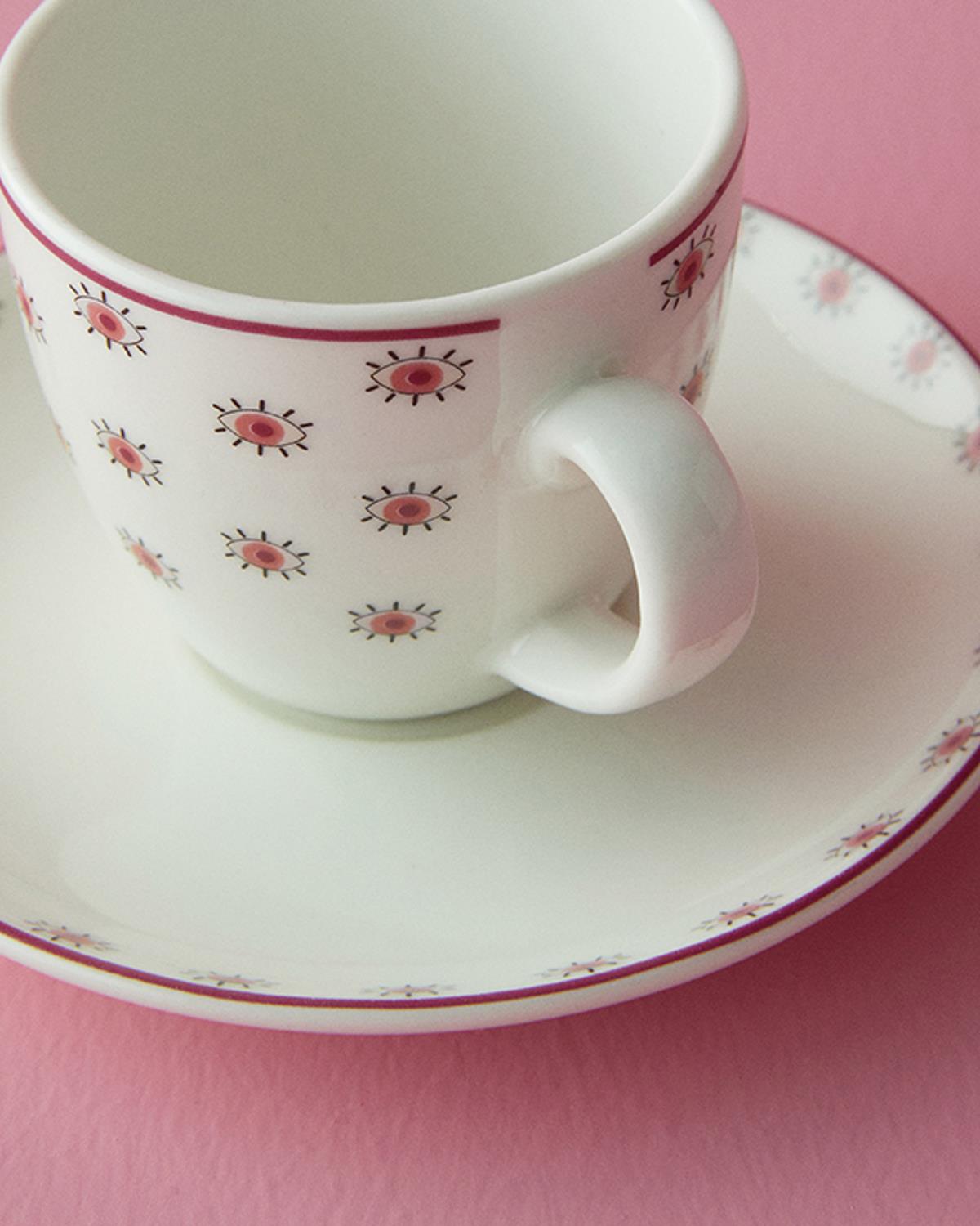 Pink Hope Porselen 4 Parça 2 Kişilik Kahve Fincan Takımı Pembe