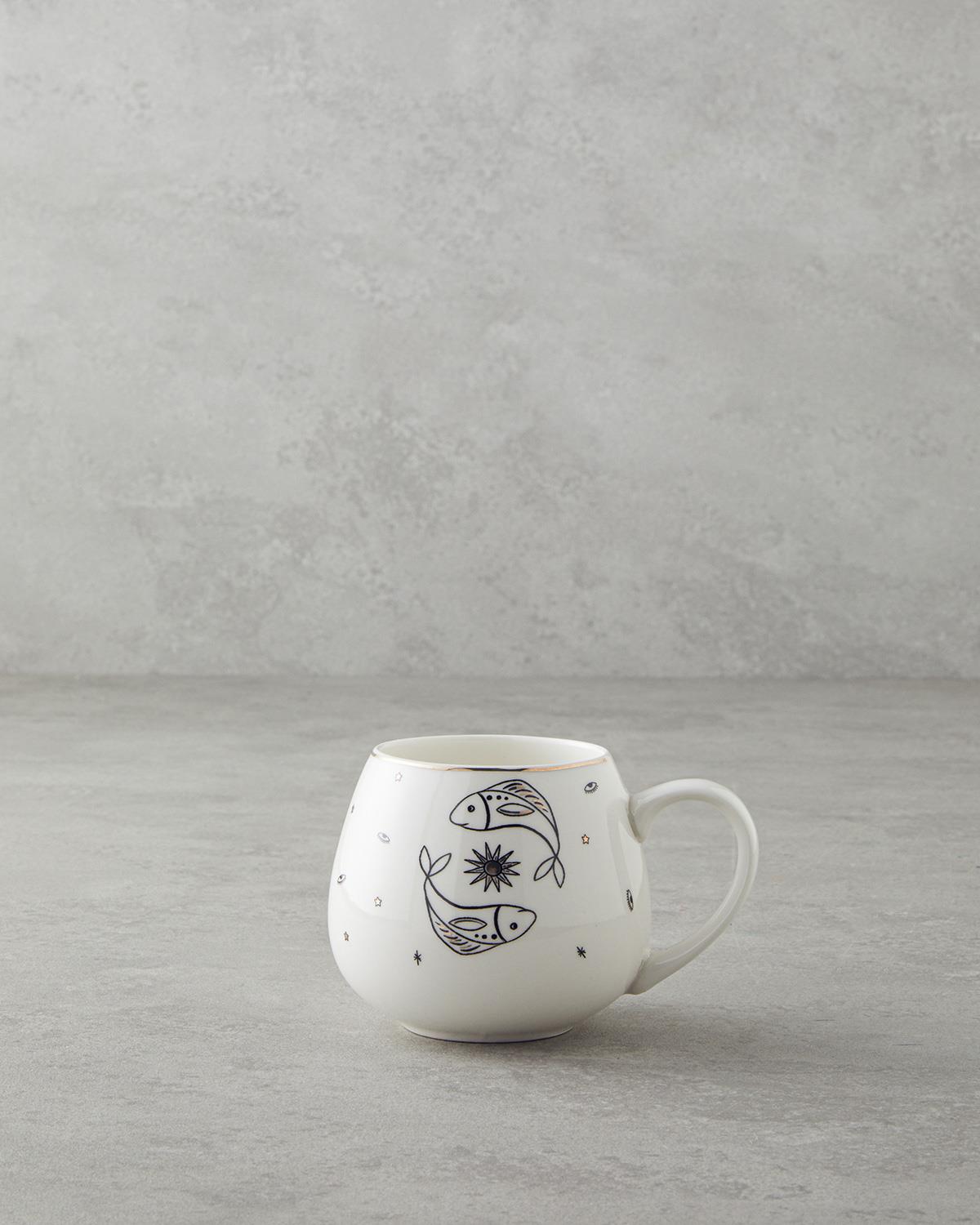 Pisces New Bone China Kupa 325 ml Siyah-Beyaz-Gold