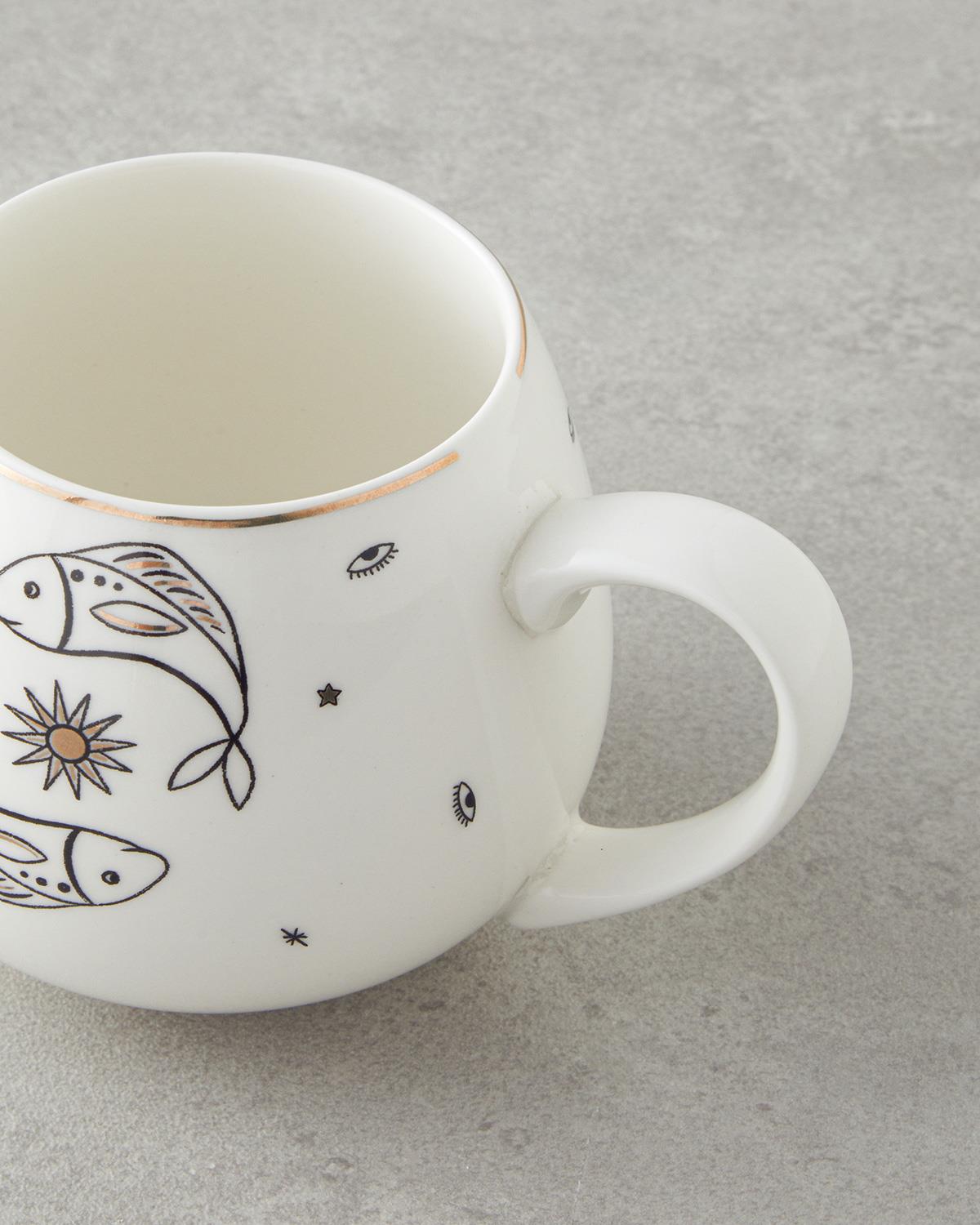 Pisces New Bone China Kupa 325 ml Siyah-Beyaz-Gold