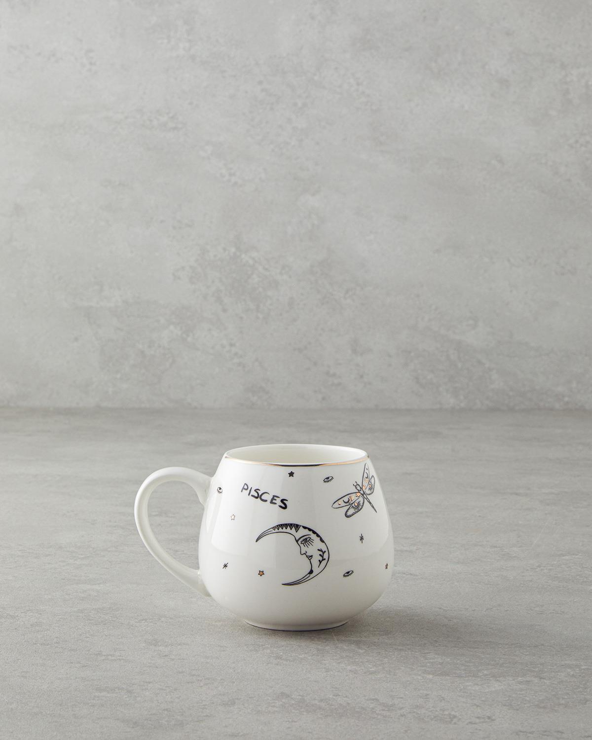 Pisces New Bone China Kupa 325 ml Siyah-Beyaz-Gold