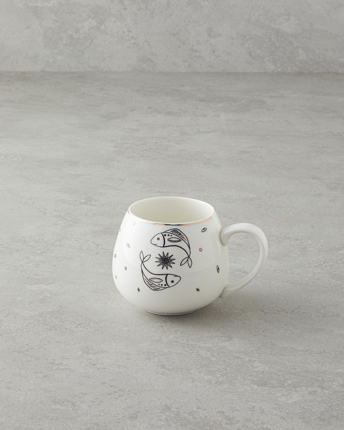 Pisces New Bone China Kupa 325 ml Siyah-Beyaz-Gold