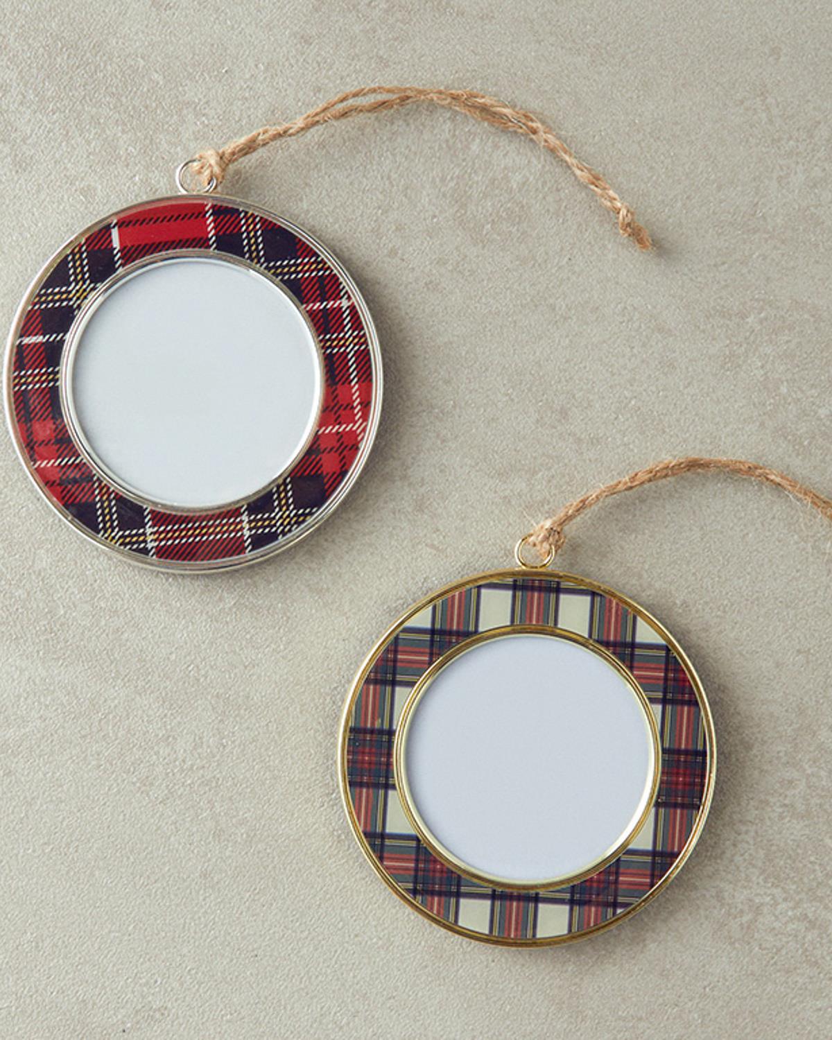 Plaid Çerçeveli Metal Yılbaşı Ağaç Süsü Bordo