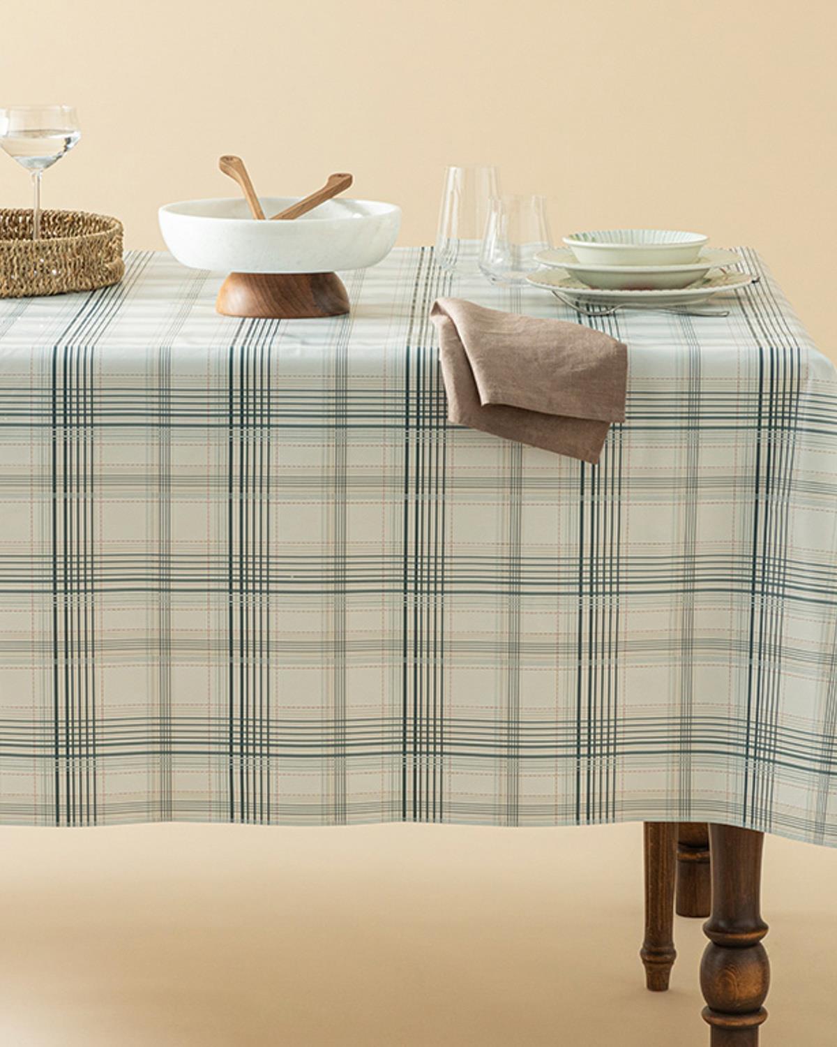 Plaid Cover Pvc Masa Örtüsü Bej