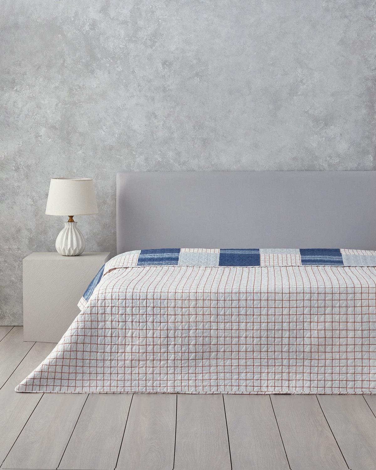 Plaid Harmony Çift Kişilik Çok Amaçlı Örtü Mavi