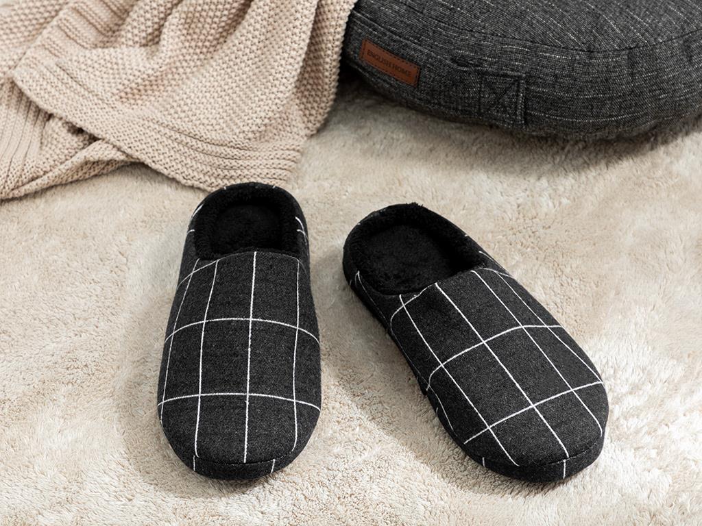 Plaid Lines Erkek Ev Terliği Siyah