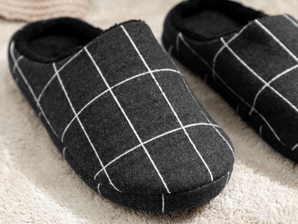 Plaid Lines Erkek Ev Terliği Siyah