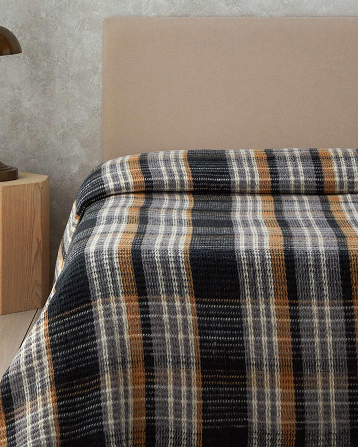 Plaid Waffle Scotch Tek Kişilik Battaniye Antrasit