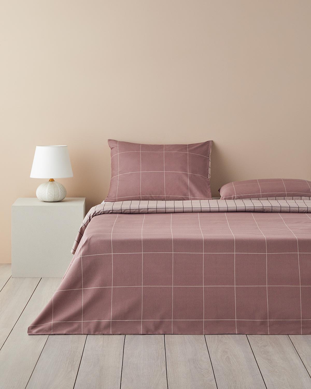 Plain Check Kolay Ütülenir Tek Kişilik Nevresim Seti 160x220 cm Açık Mürdüm