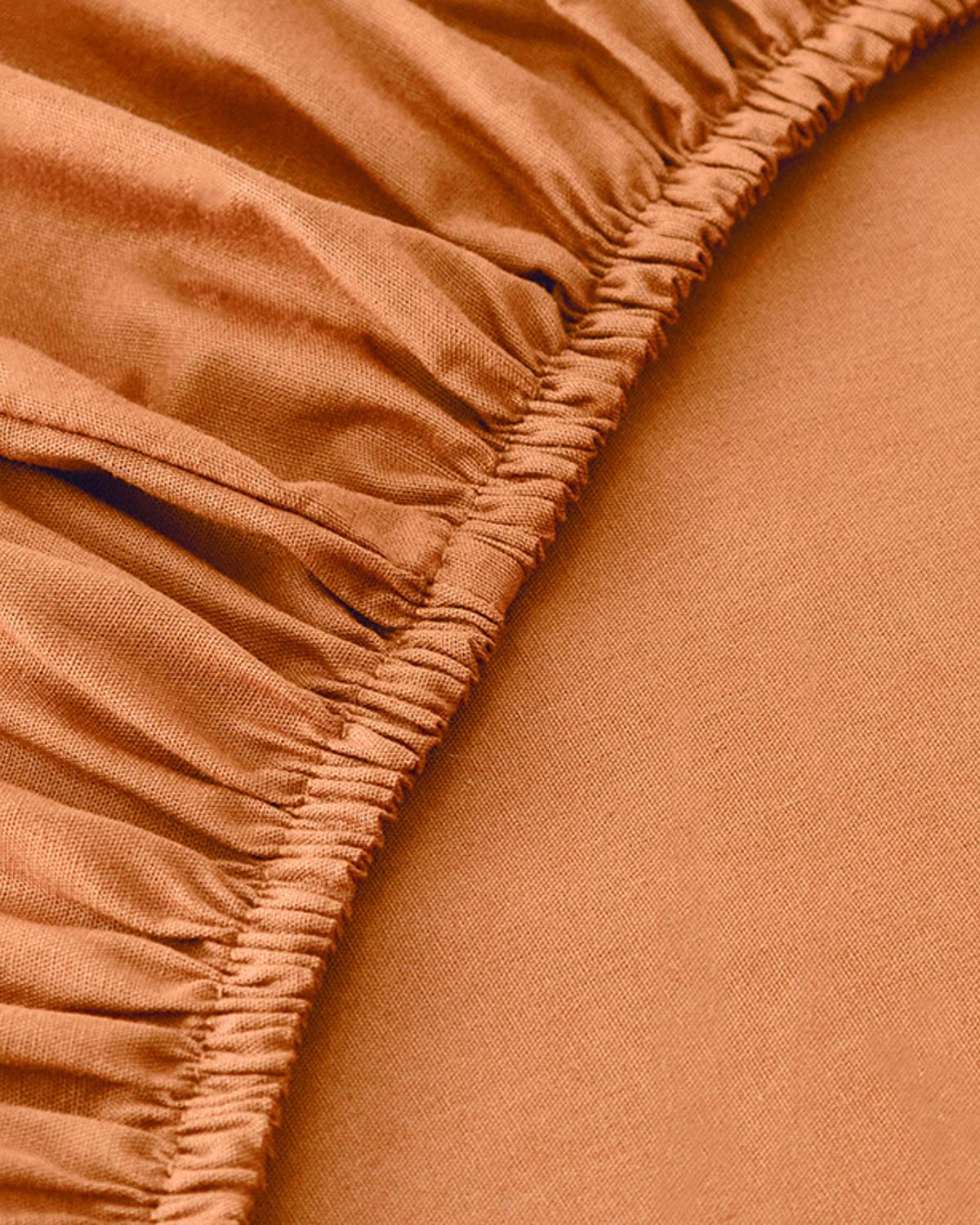 Plain Pamuk Çift Kişilik Lastikli Çarşaf Takımı Terracotta