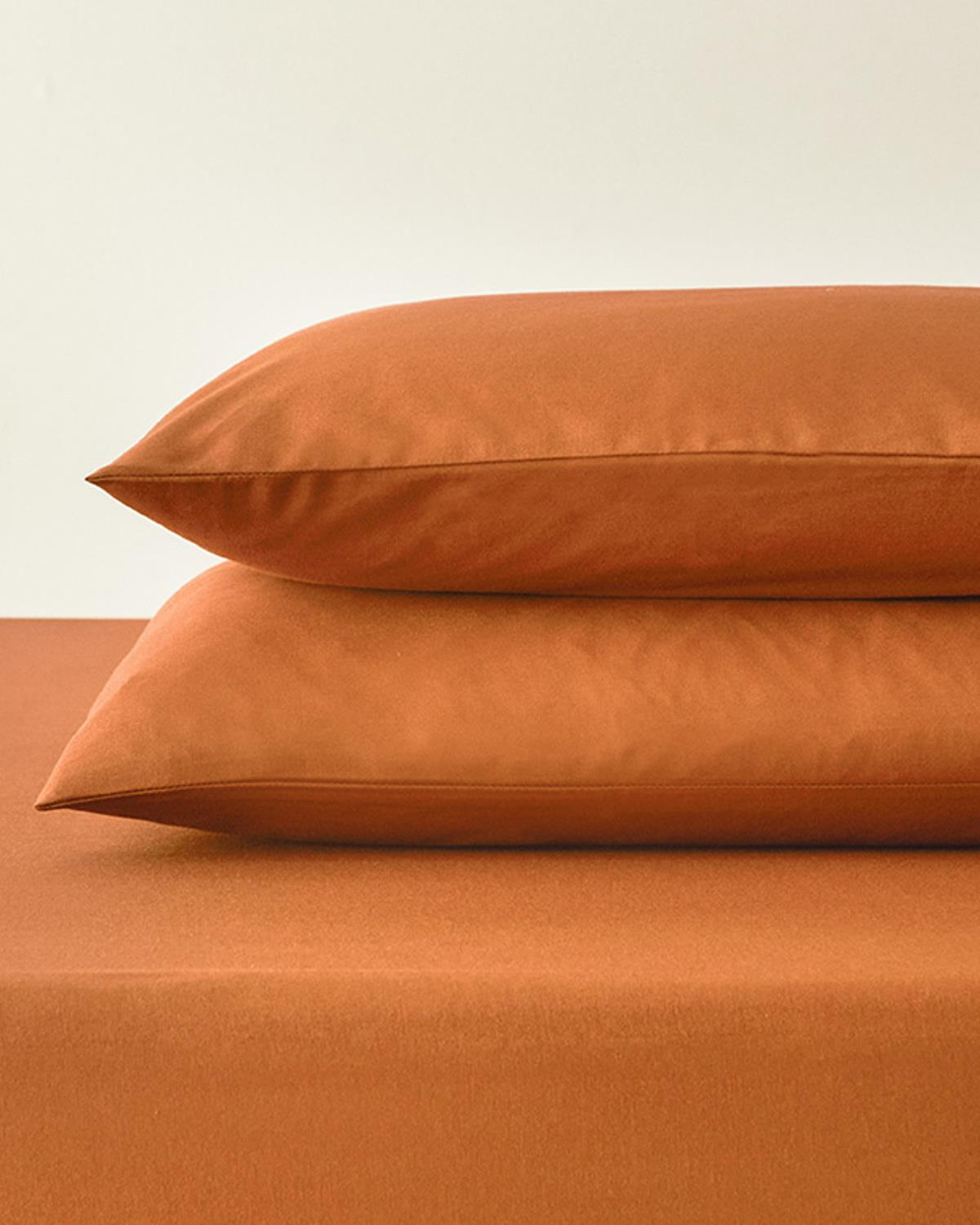 Plain Pamuk Çift Kişilik Lastikli Çarşaf Takımı Terracotta
