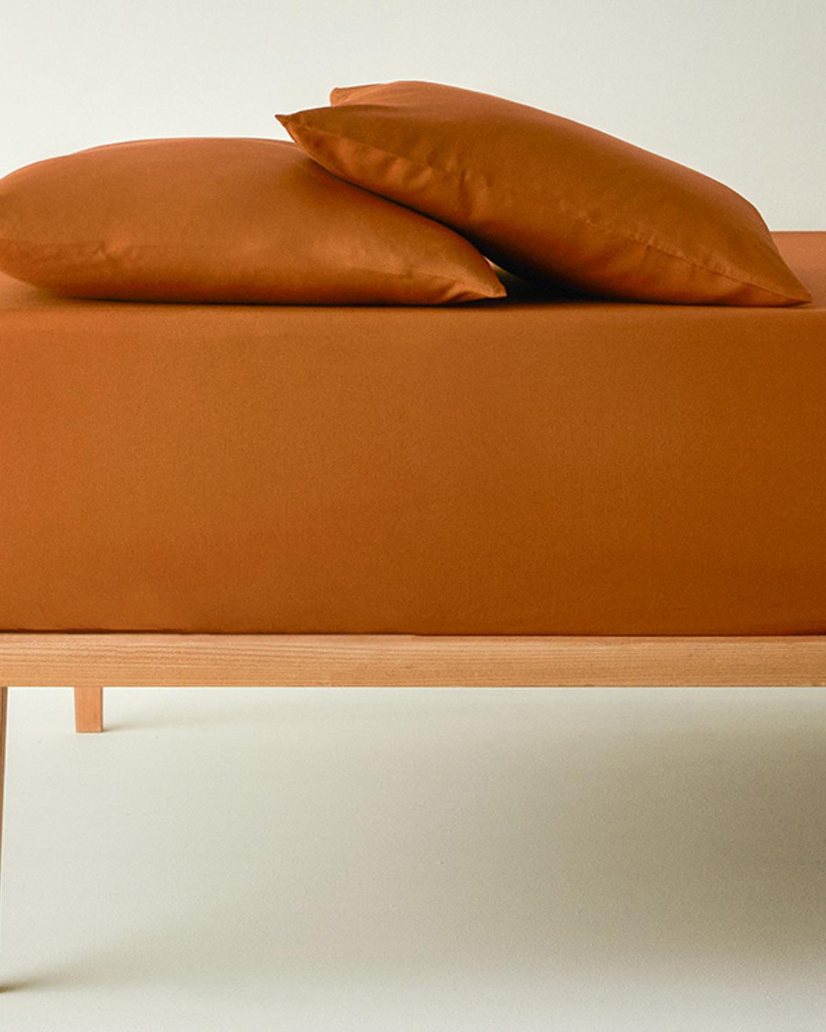 Plain Pamuk Çift Kişilik Lastikli Çarşaf Takımı Terracotta