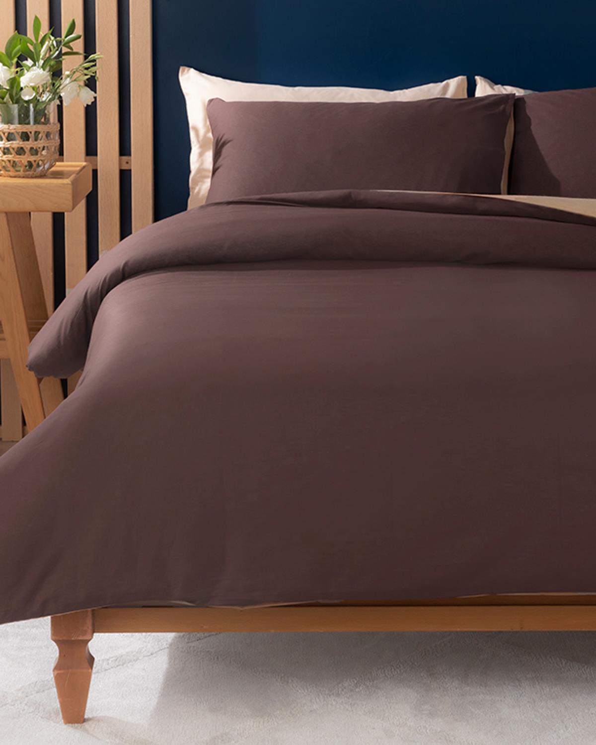 Plain Pamuk Tek Kişilik Nevresim Takımı 160x220 cm Bej - Kahve