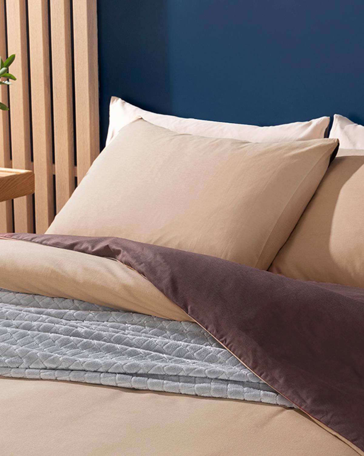 Plain Pamuk Tek Kişilik Nevresim Takımı 160x220 cm Bej - Kahve