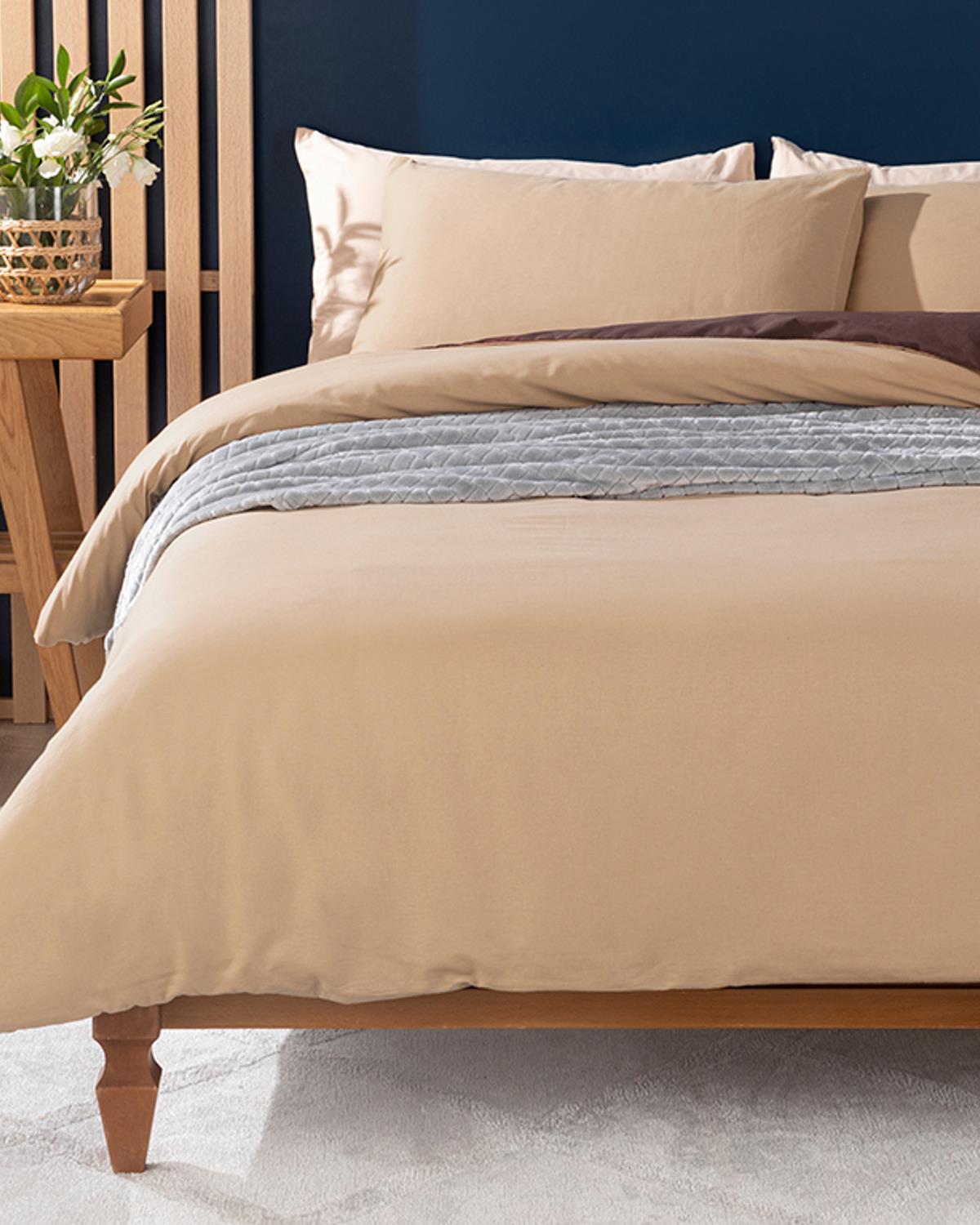 Plain Pamuk Tek Kişilik Nevresim Takımı 160x220 cm Bej - Kahve