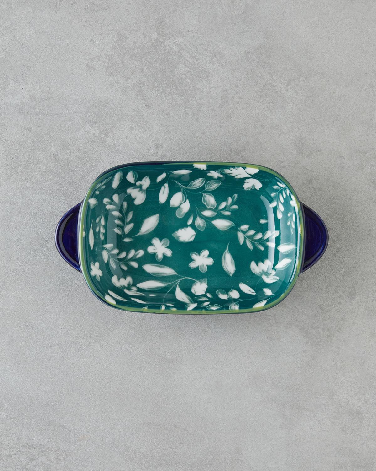 Plantopia Porselen Kayık Tabak 22x12 cm Lacivert-Yeşil