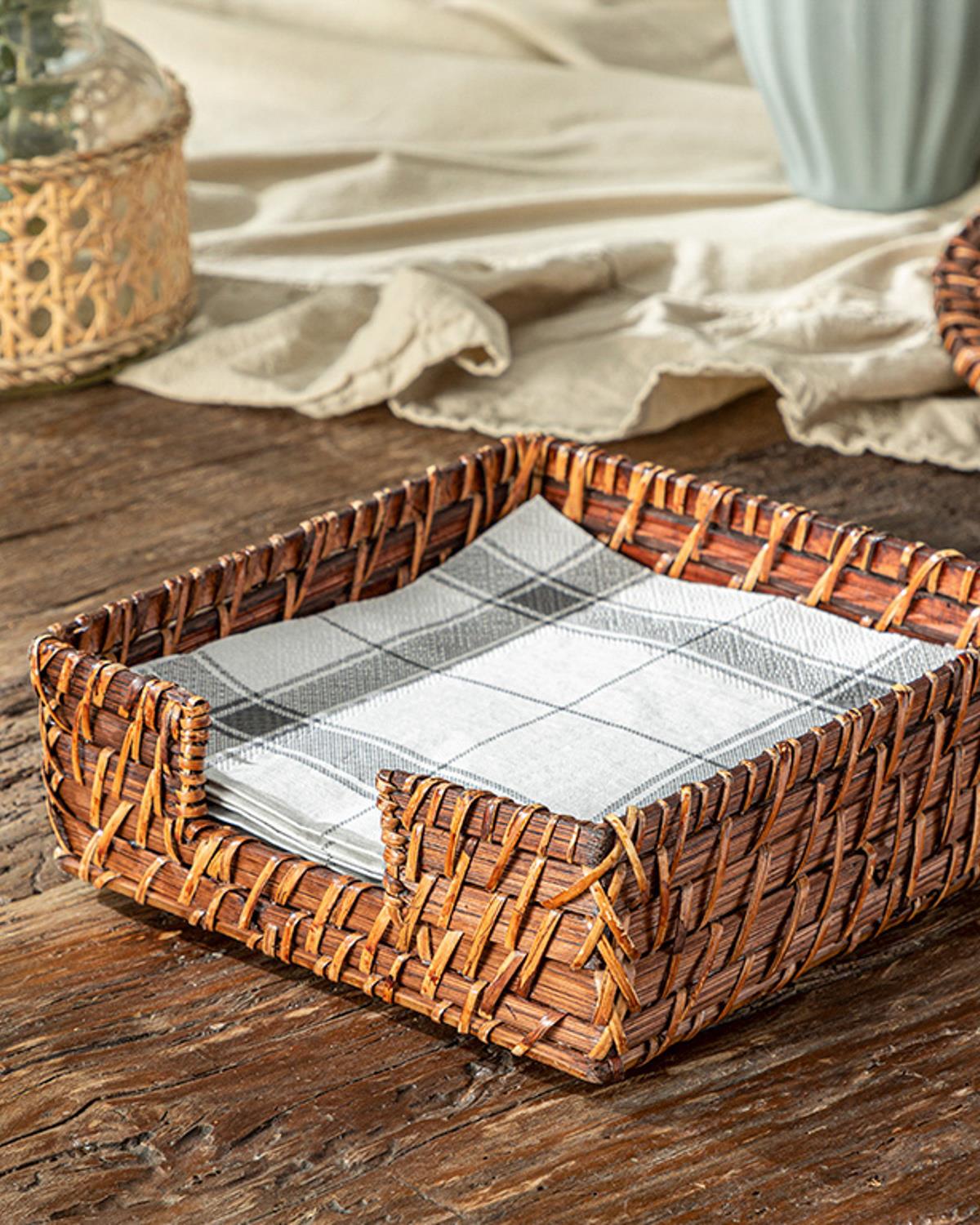 Poem Rattan Peçetelik 18x18 cm Kahve