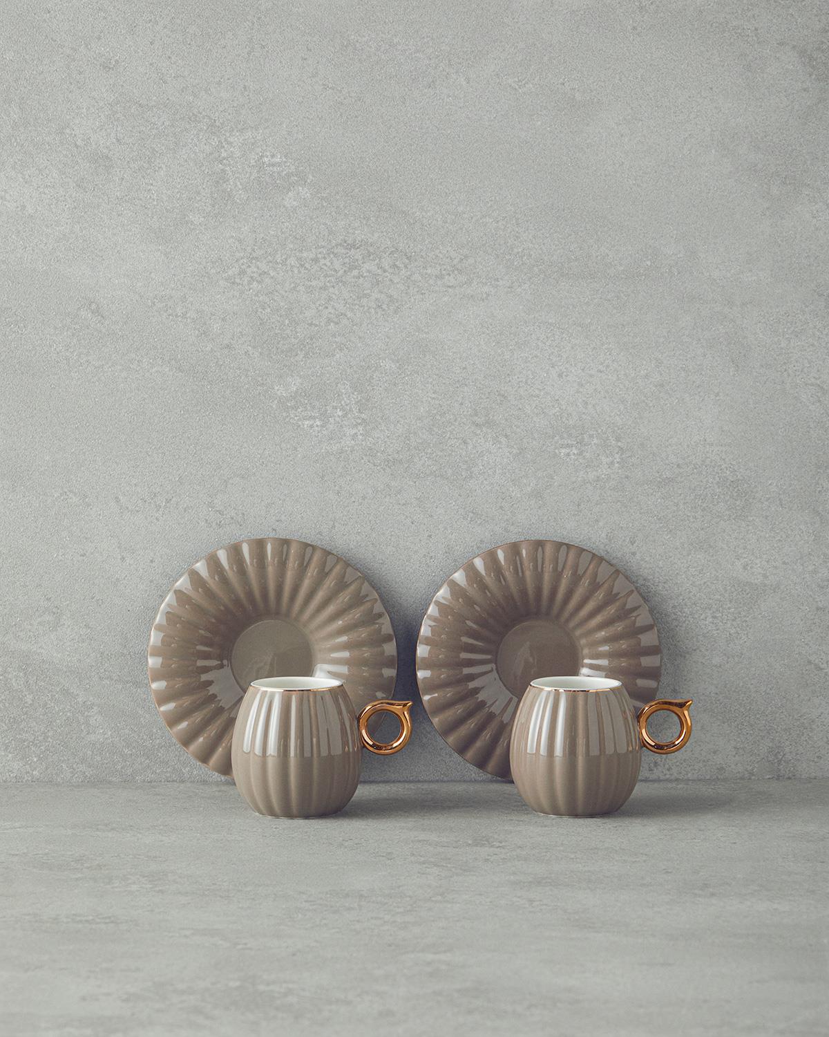 Polka New Bone China 4 Parça 2 Kişilik Kahve Fincan Takımı Vizon