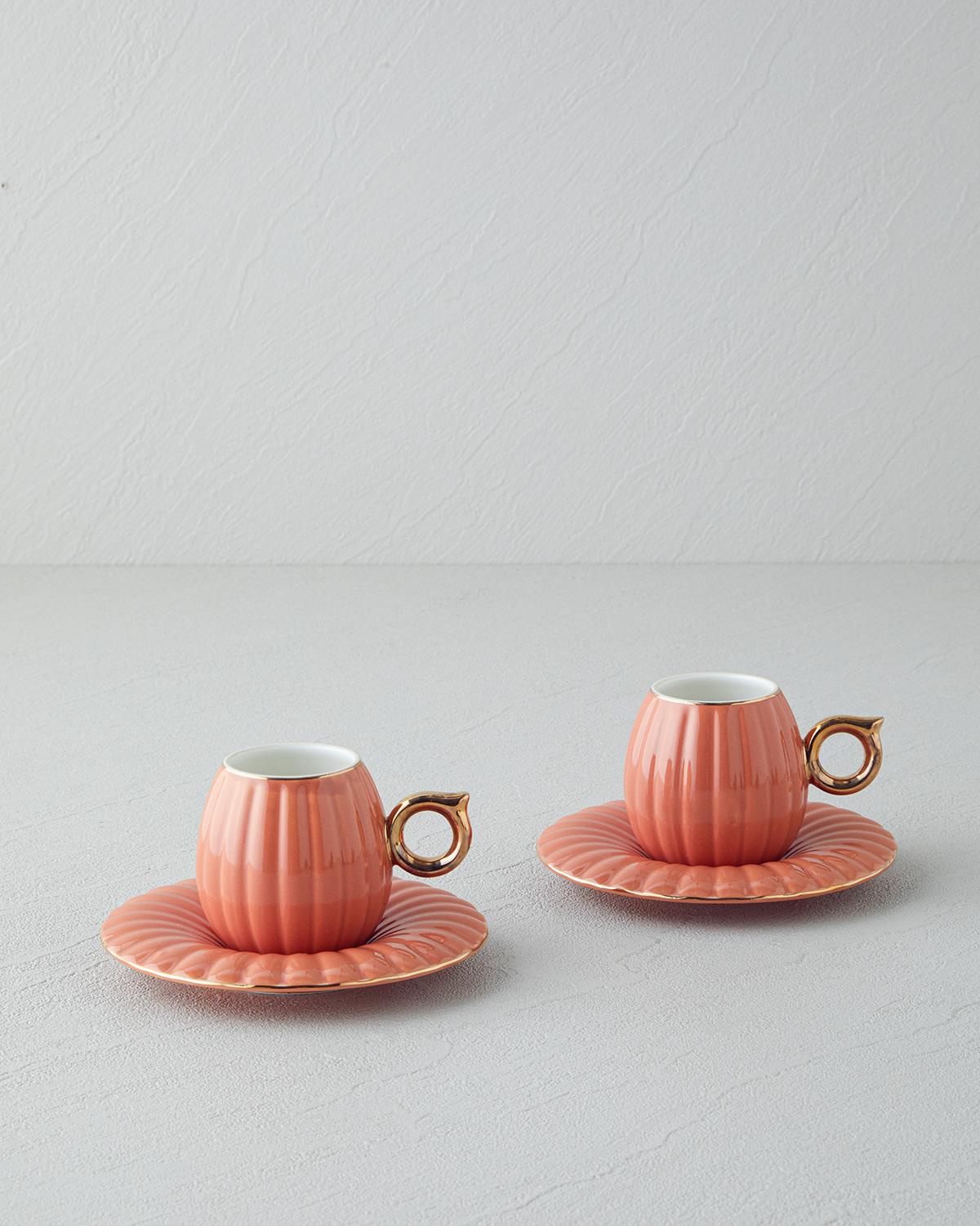 Polka New Bone China 4 Parça 2 Kişilik Kahve Fincan Takımı Terracotta